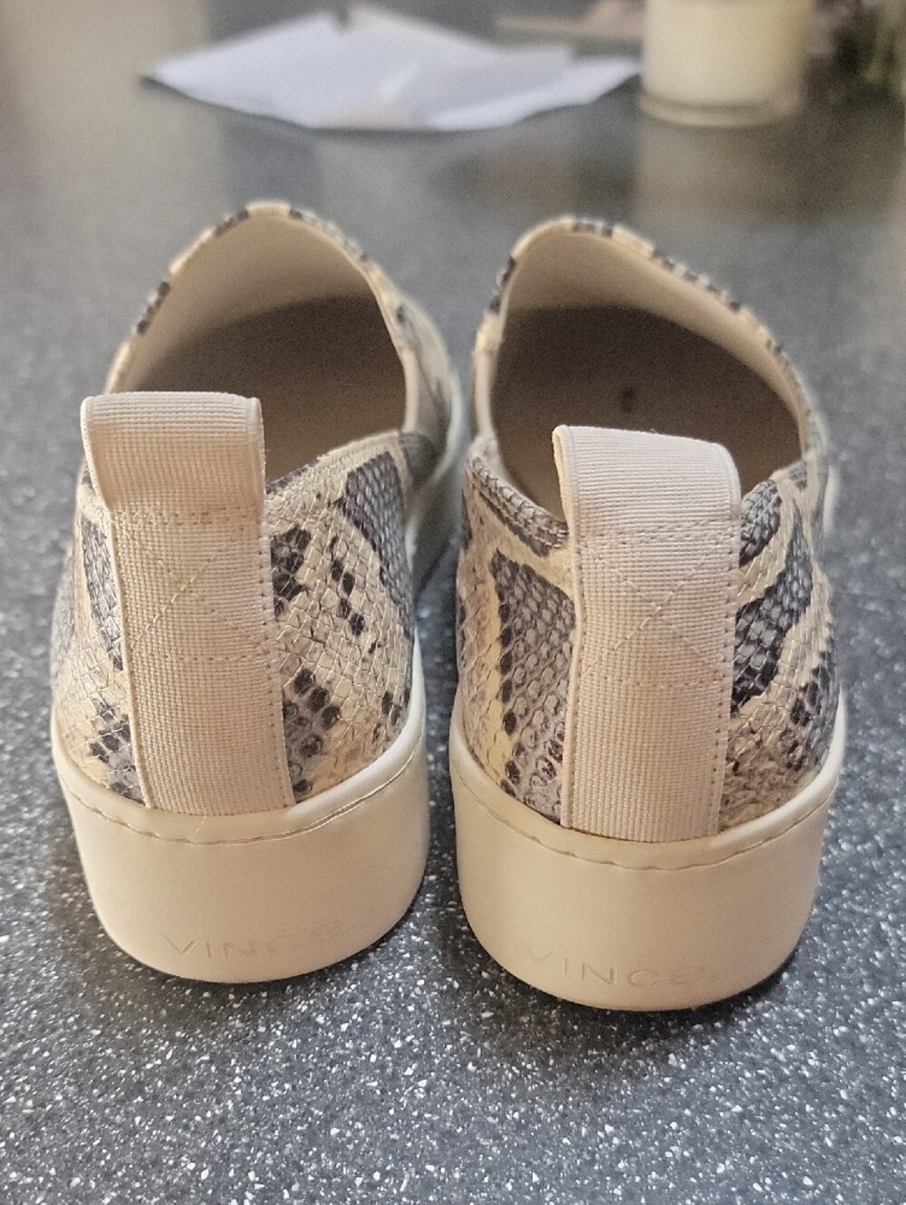 Vince Snake-Print Slip-On Flats in Beige and Gray - Picture 6 of 8